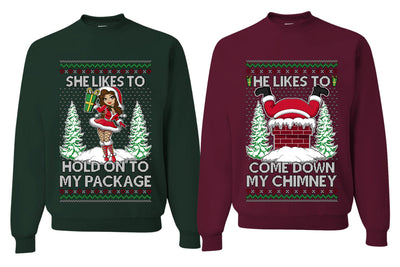 Come Down My Chimney Hold My Package Sweater Girlfriend Boyfriend Gift His and Hers Matching Ugly Christmas Couple Crewneck Sweatshirt