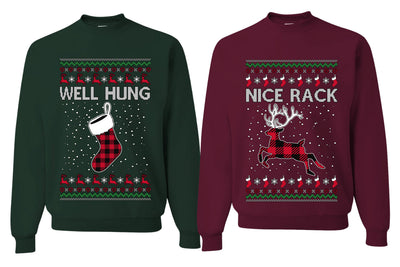 Nice Rack, Well Hung Sweater Girlfriend Boyfriend Gift His and Hers Matching Ugly Christmas Couple Crewneck Sweatshirt