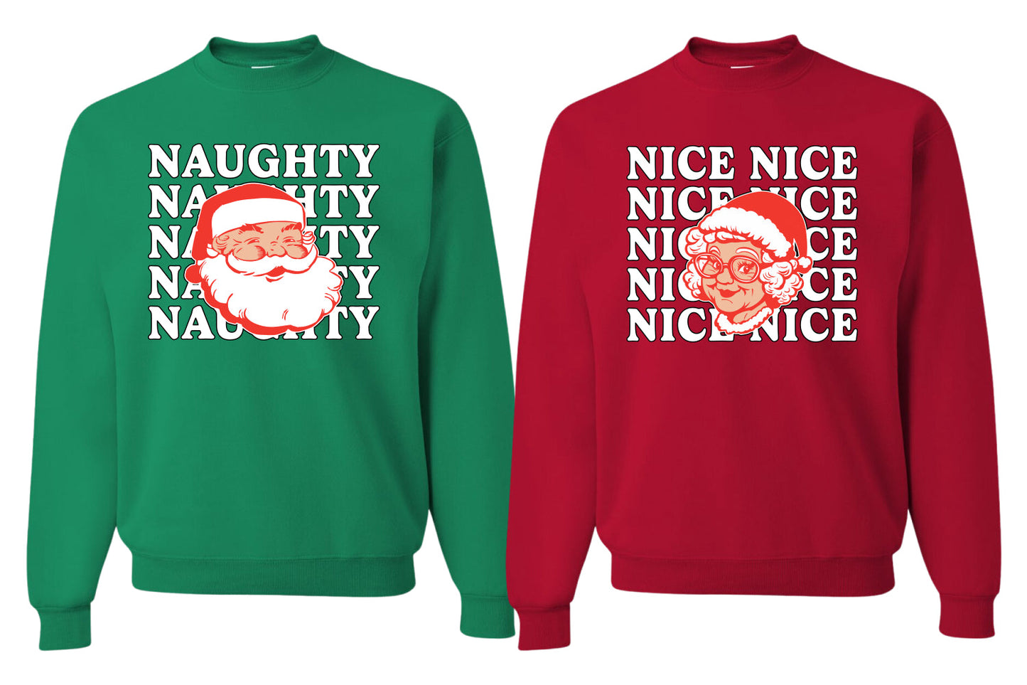 Naughty, Nice Santa Claus Mrs Claus Couples Sweatshirt Ugly Christmas Matching Couple Sweater Crewneck Sweatshirt
