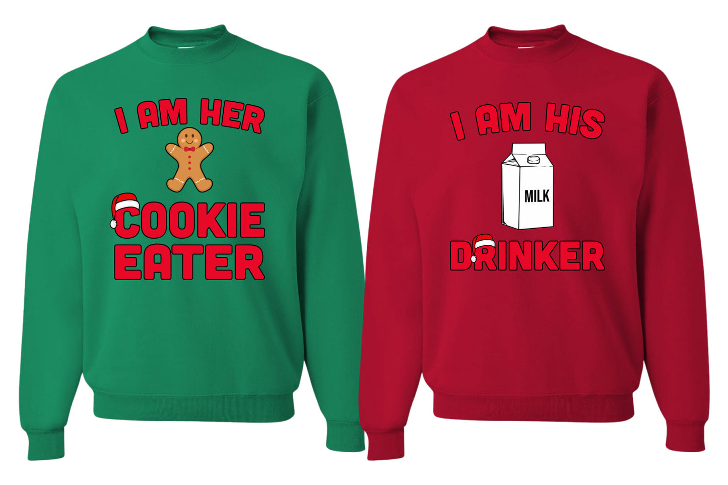Cookie Eater, Milk Drinker His/Her Couples/ Best Friends Sweatshirt Ugly Christmas Matching Couples Sweater Crewneck Sweatshirt