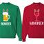 Winedeer Reinbeer, Funny Wine Beer Drinking Couples Sweatshirt Ugly Christmas Matching Couple Crewneck Sweater Crewneck Sweatshirt
