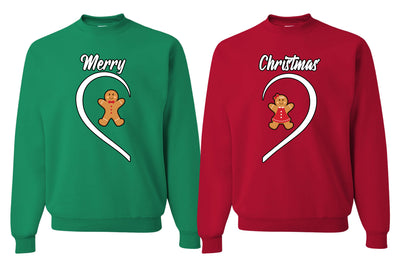 Merry Christmas Cute Gingerbread Cookie Couples Sweatshirt Ugly Christmas Matching Couple Crewneck Sweater Crewneck Sweatshirt