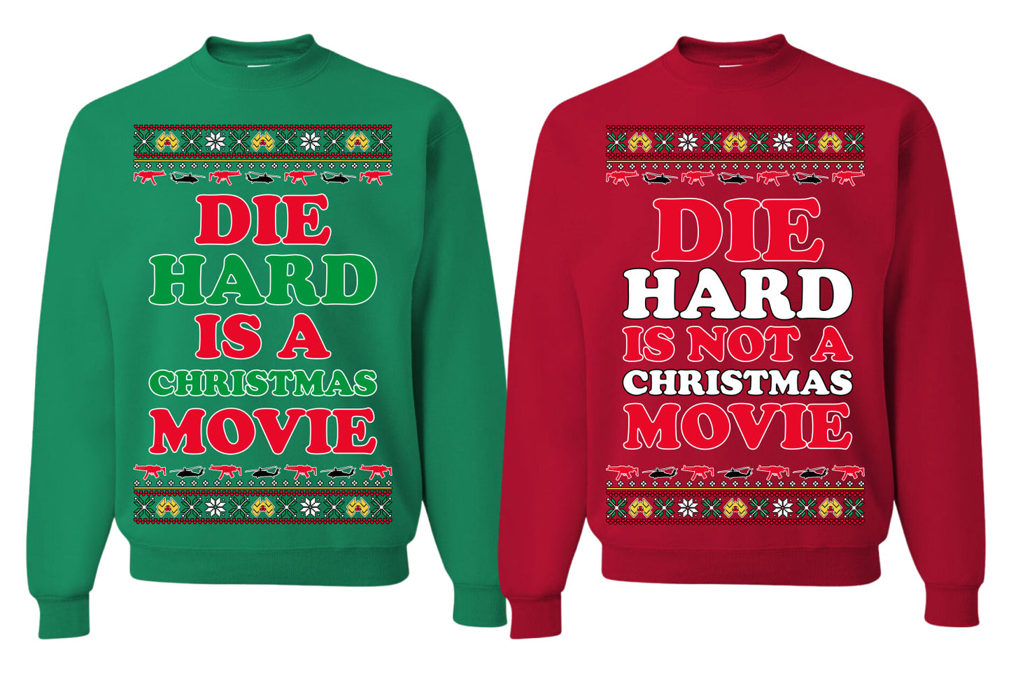 Die Hard is a Christmas, Die Hard is a Not Christmas Classic Movie | McClane Nakatomi Girlfriend Boyfriend Gift His and Hers Matching Ugly Christmas Couples Sweater Crewneck Sweatshirt