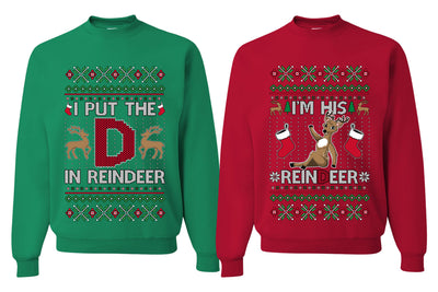 I Put The D In Reindeer Sweater Girlfriend Boyfriend Gift His and Hers Matching Ugly Christmas Couple Crewneck Sweatshirt