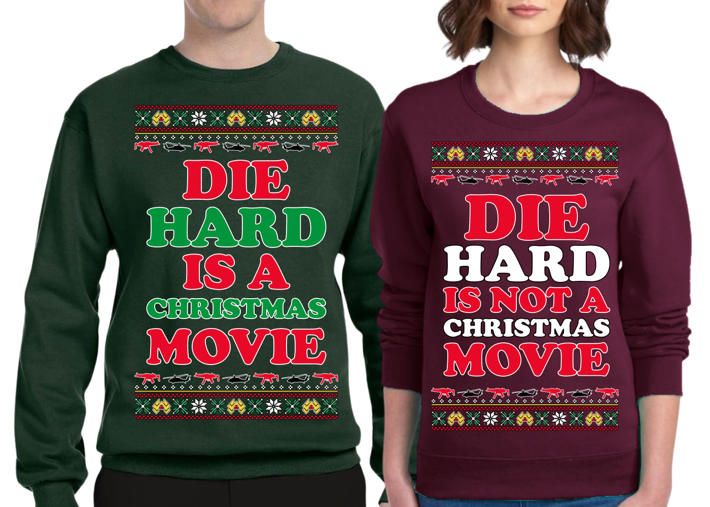 Die Hard is a Christmas, Die Hard is a Not Christmas Classic Movie | McClane Nakatomi Girlfriend Boyfriend Gift His and Hers Matching Ugly Christmas Couples Sweater Crewneck Sweatshirt