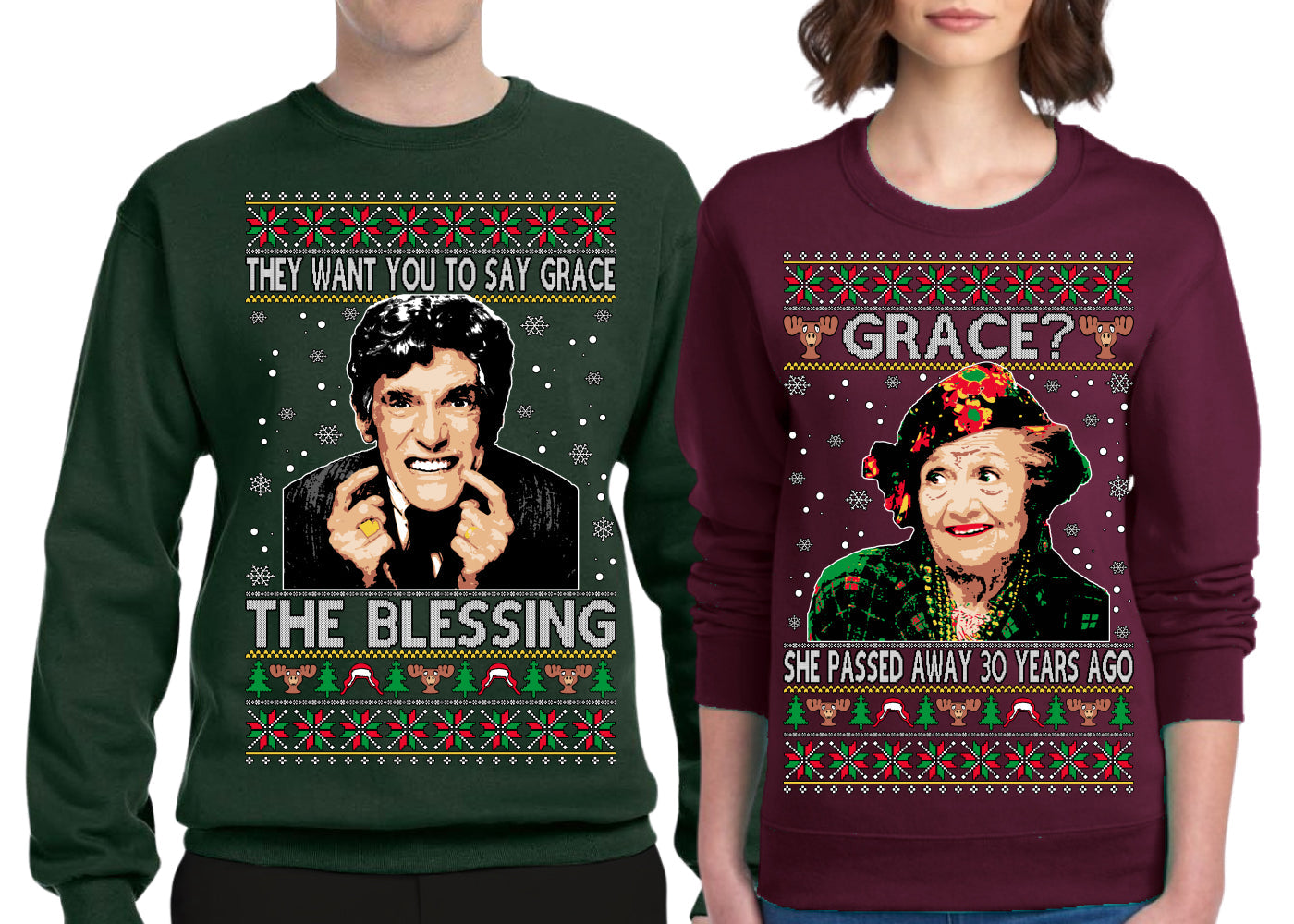 The Blessing Uncle Louis, Grace? She Passed Away 30 Years Ago Aunt Bethany Funny  Ugly Christmas Matching Couples Crewneck Sweater