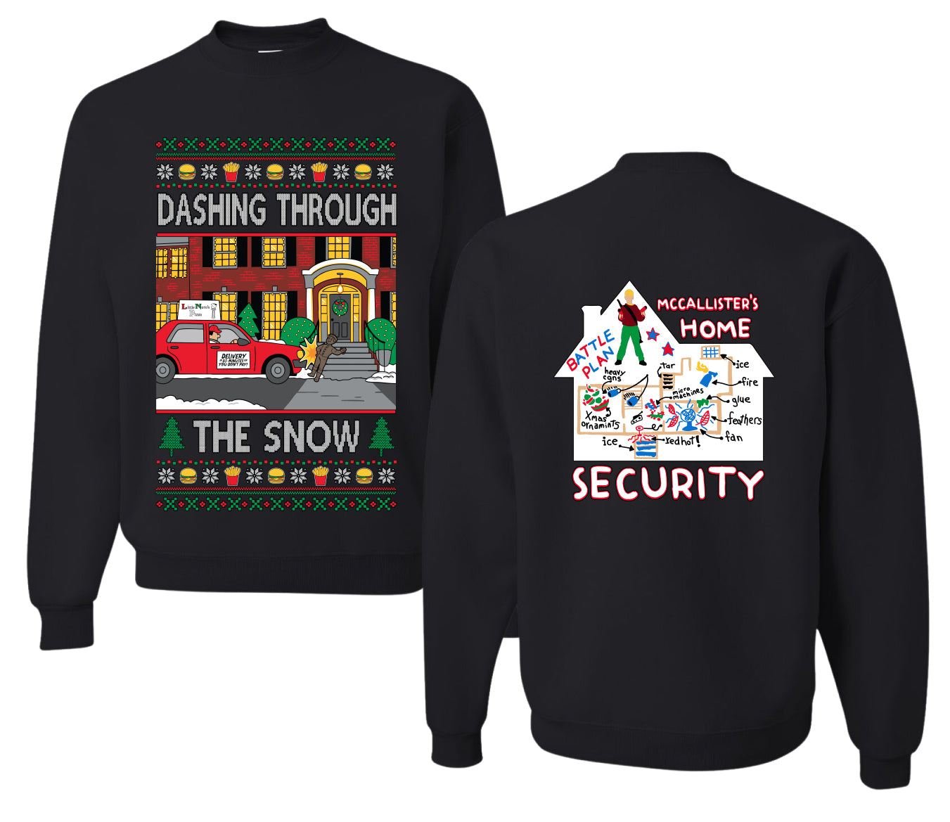 Dashing Through The Snow Classic 90s Holiday Movie Front and Back Unisex Ugly Christmas Sweater, Crewneck Sweatshirts