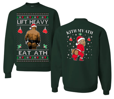 Lift Heavy Eat Ath Merry Chrithmith, Butt Viral Weightlifting Lifting Boxing Fight Meme, Funny Front and Back Unisex Ugly Christmas Sweater Crewneck Sweatshirt