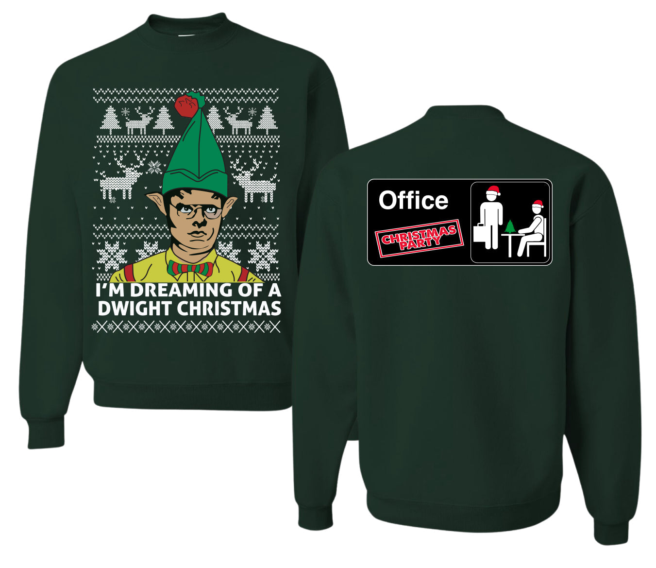 I'm Dreaming of a Dwight Xmas Ugly Christmas Sweater Front and Back Unisex Ugly Christmas Sweater Crewneck Sweatshirt