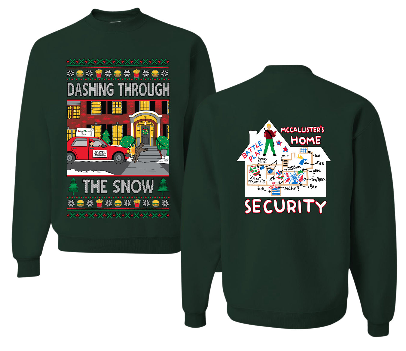 Dashing Through The Snow Classic 90s Holiday Movie Front and Back Unisex Ugly Christmas Sweater, Crewneck Sweatshirts