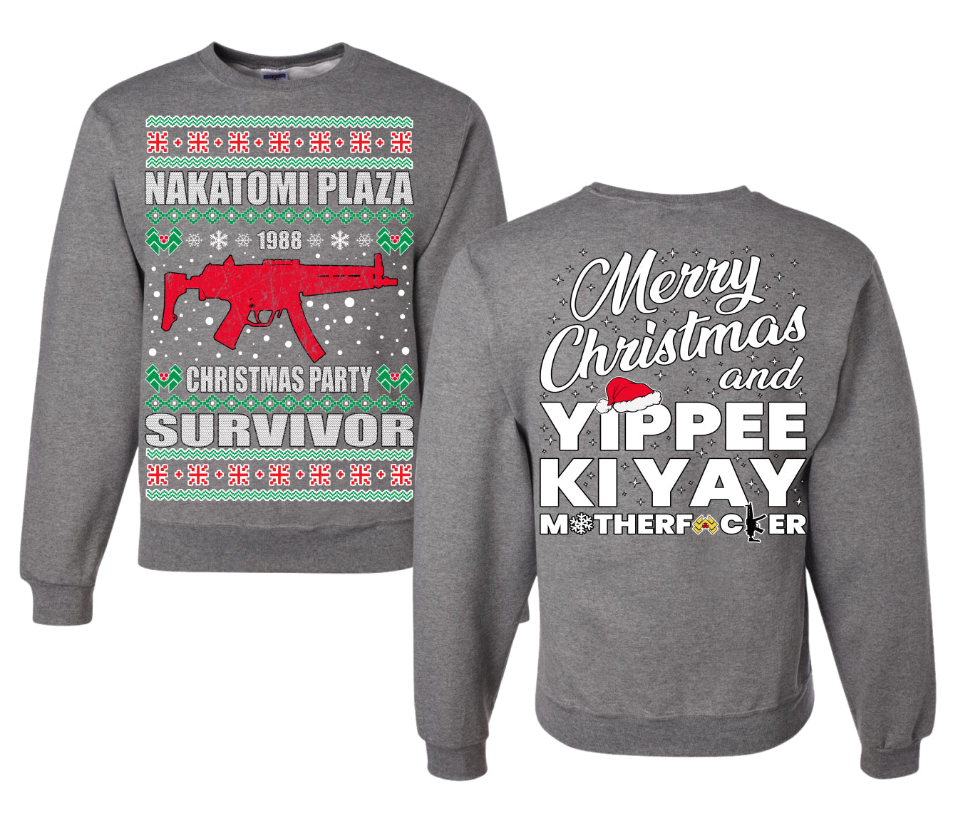 Christmas Party Survivor Nakatomi Plaza 1988 Ugly Christmas Front and Back Sweater Unisex Crewneck Sweatshirt
