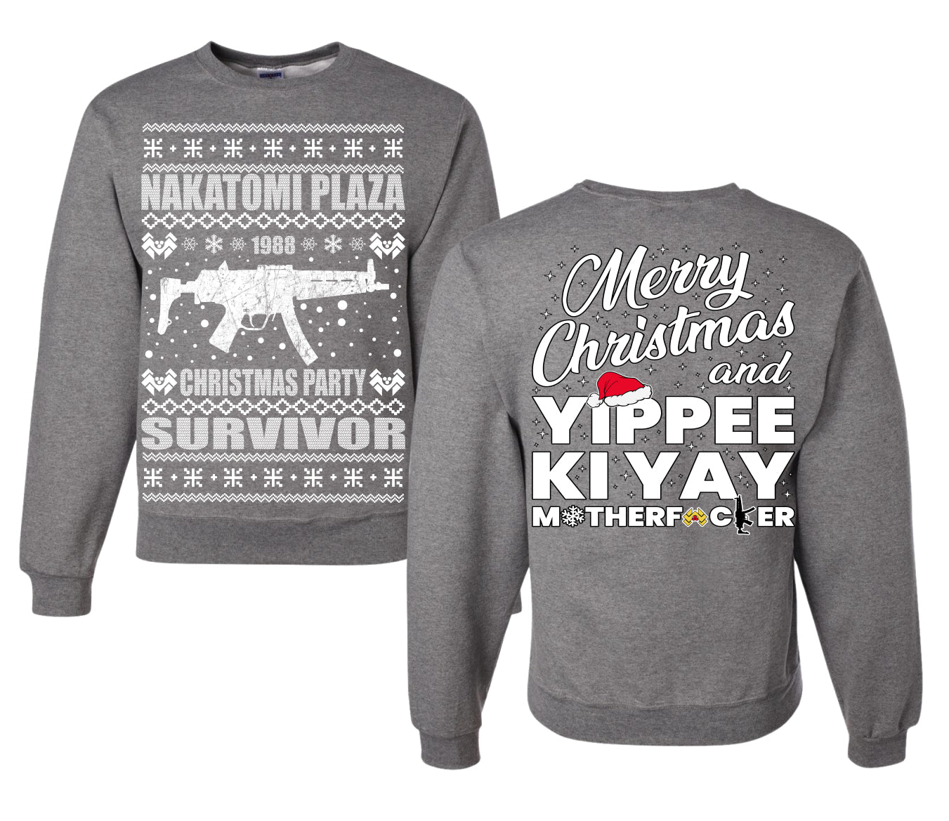 Nakatomi Plaza Christmas Party Survivor 1988 Ugly Christmas Front and Back Sweater Unisex Crewneck Sweatshirt