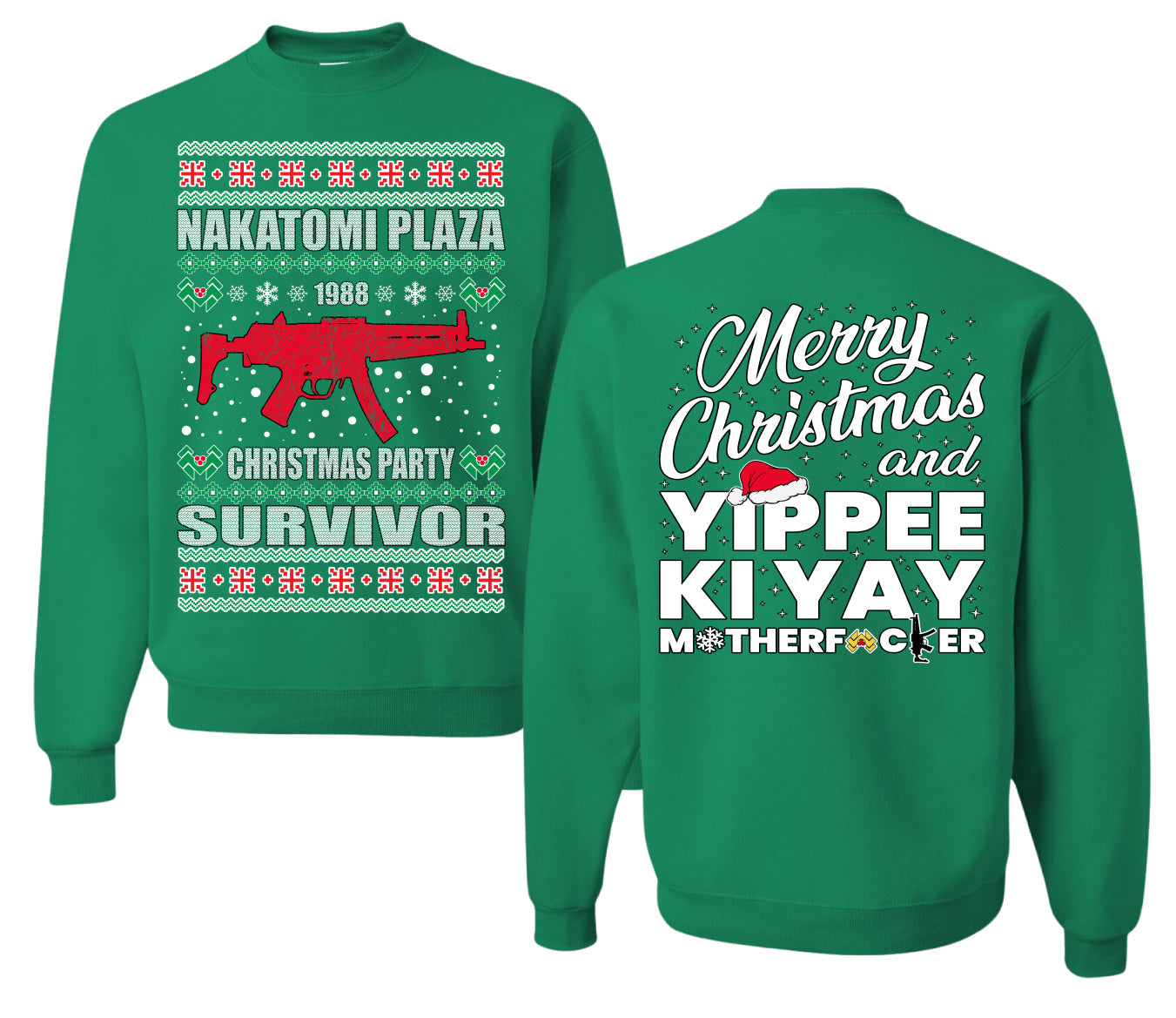 Christmas Party Survivor Nakatomi Plaza 1988 Ugly Christmas Front and Back Sweater Unisex Crewneck Sweatshirt