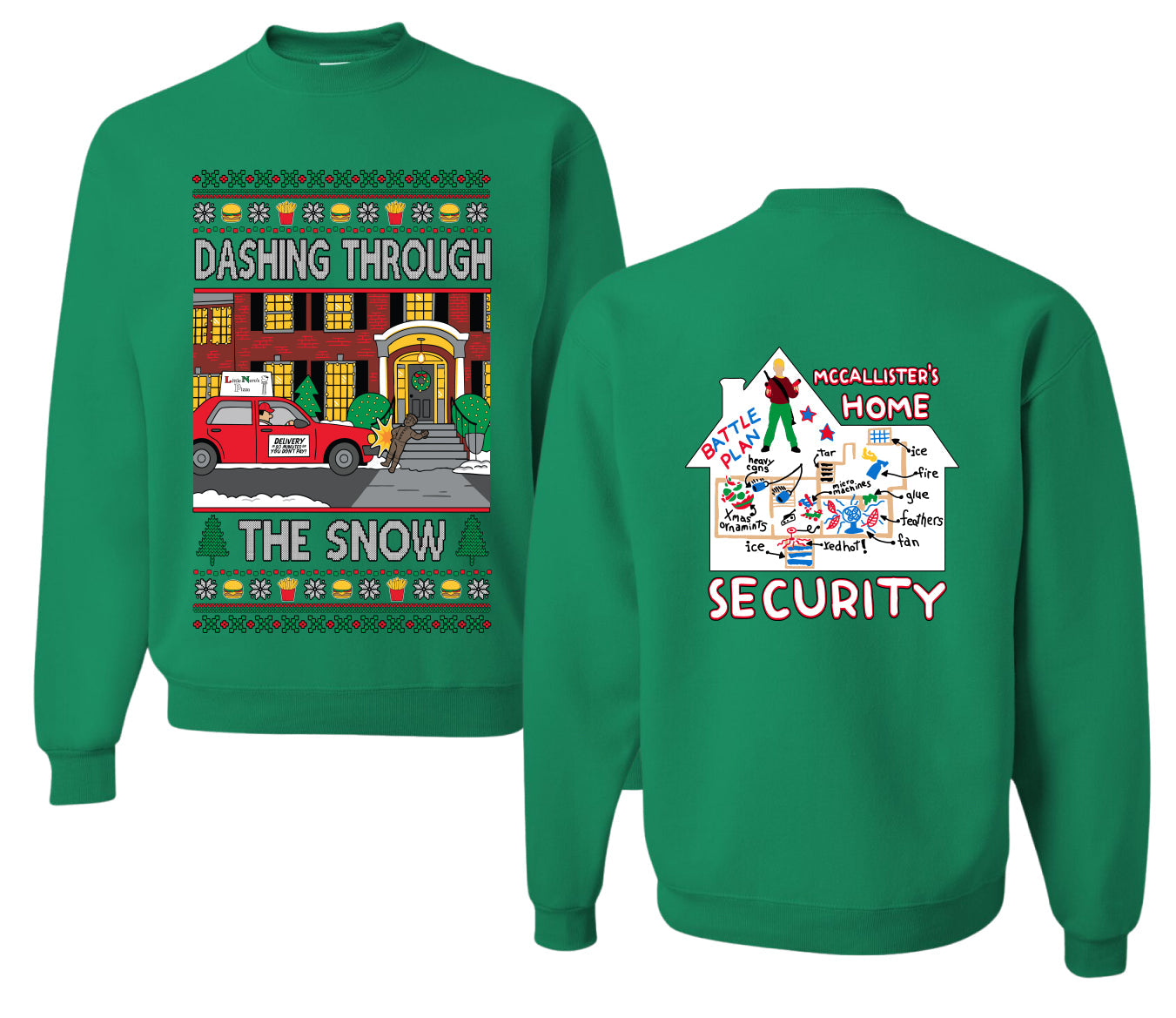 Dashing Through The Snow Classic 90s Holiday Movie Front and Back Unisex Ugly Christmas Sweater, Crewneck Sweatshirts