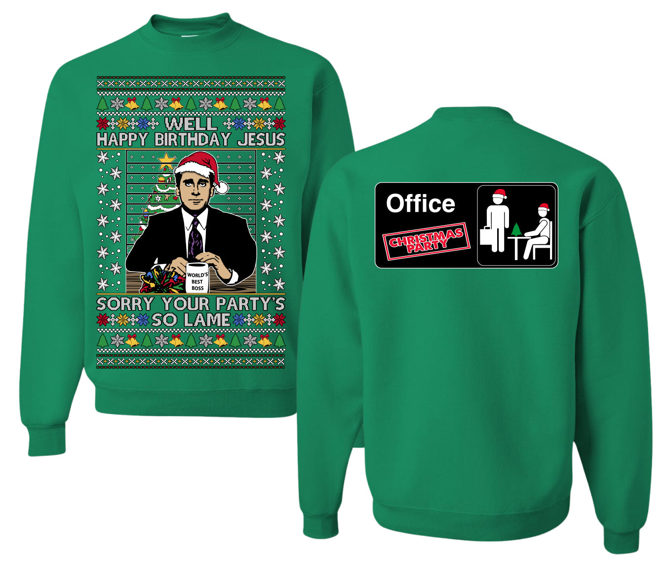 Well Happy Birthday Jesus Ugly Christmas Sweater Front and Back Unisex Ugly Christmas Sweater Crewneck Sweatshirt