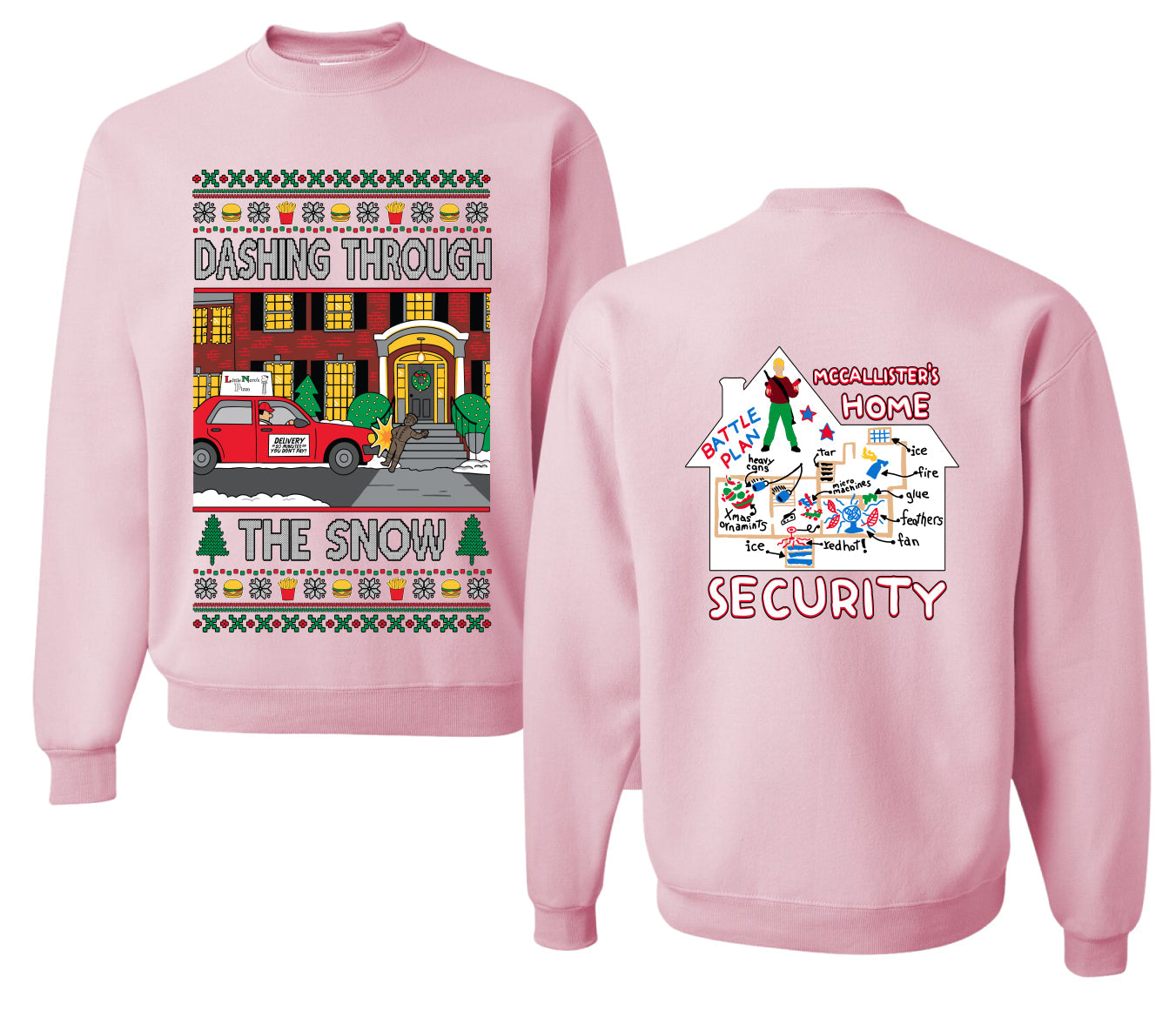 Dashing Through The Snow Classic 90s Holiday Movie Front and Back Unisex Ugly Christmas Sweater, Crewneck Sweatshirts