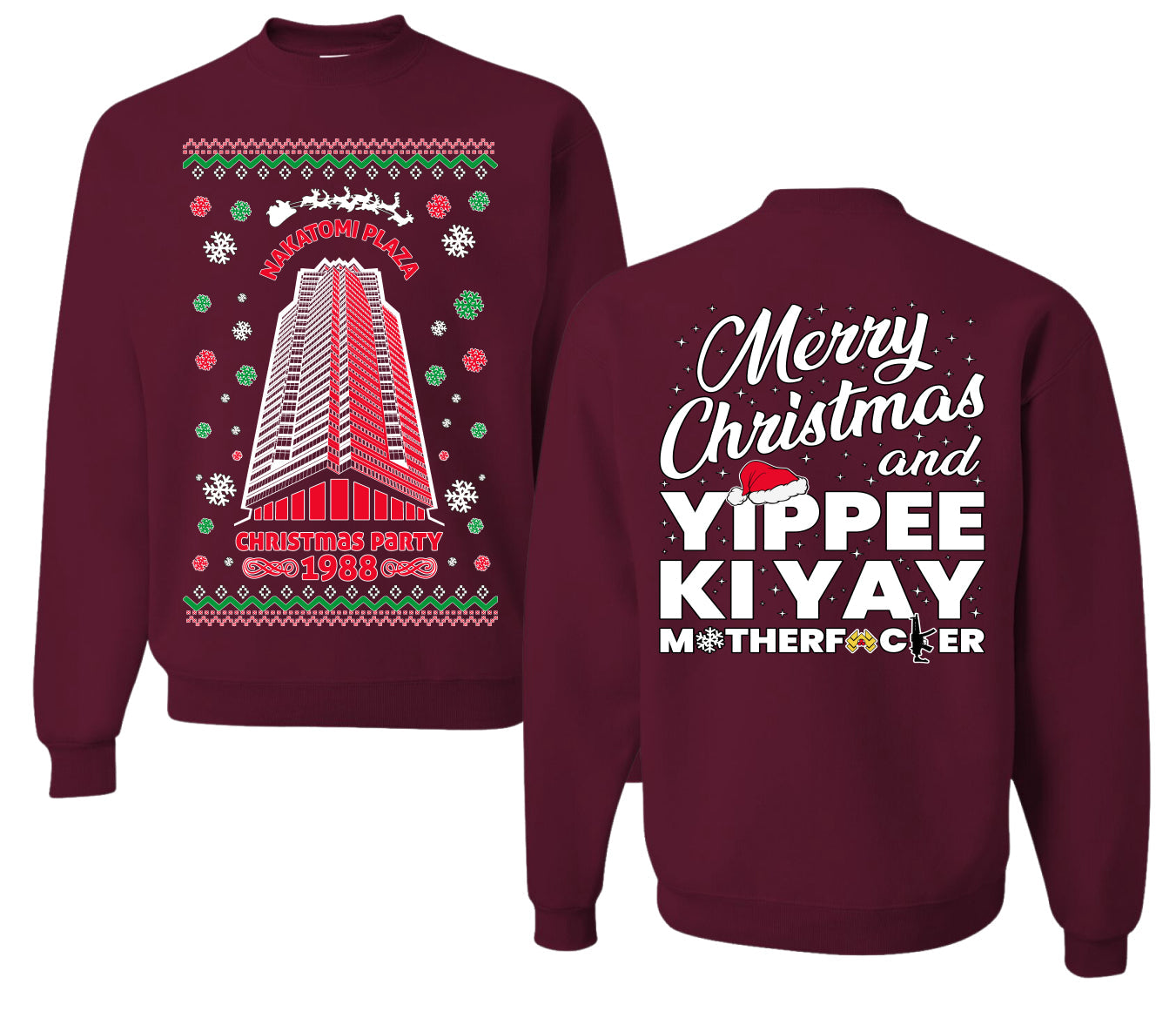 Nakatomi Plaza Christmas Party 1988 Ugly Christmas Front and Back Sweater Unisex Crewneck Sweatshirt