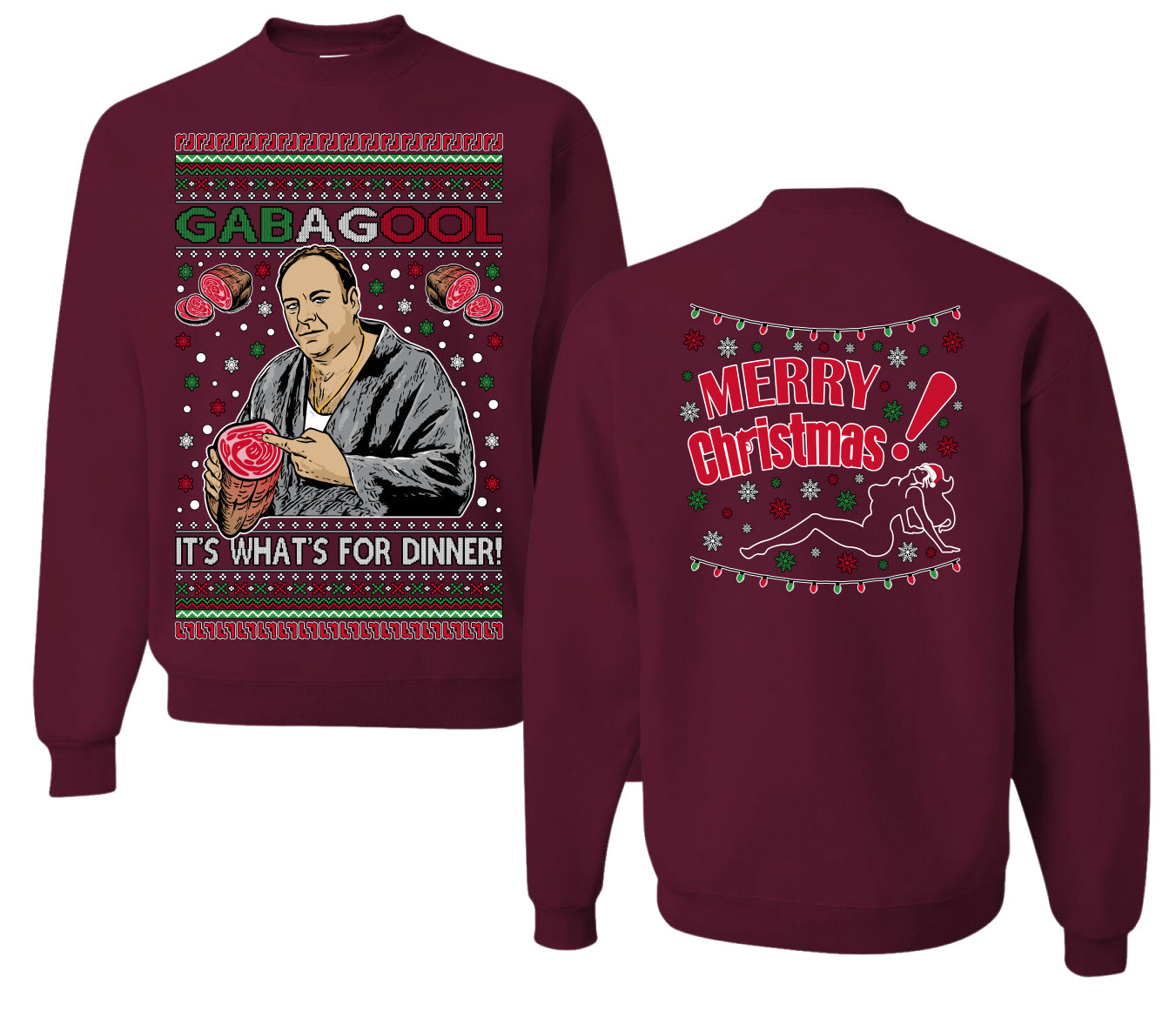 Gabagool It's What's for Dinner, Funny Tony Italian NJ New Jersey Mafia, Classic TV Show Front and Back Unisex Ugly Christmas Sweater Crewneck Sweatshirt