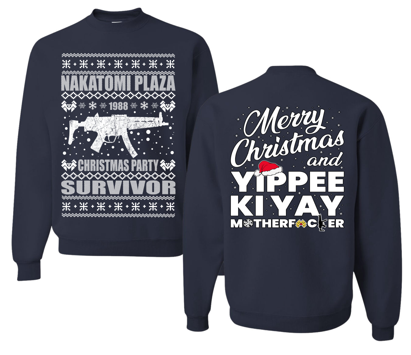 Nakatomi Plaza Christmas Party Survivor 1988 Ugly Christmas Front and Back Sweater Unisex Crewneck Sweatshirt