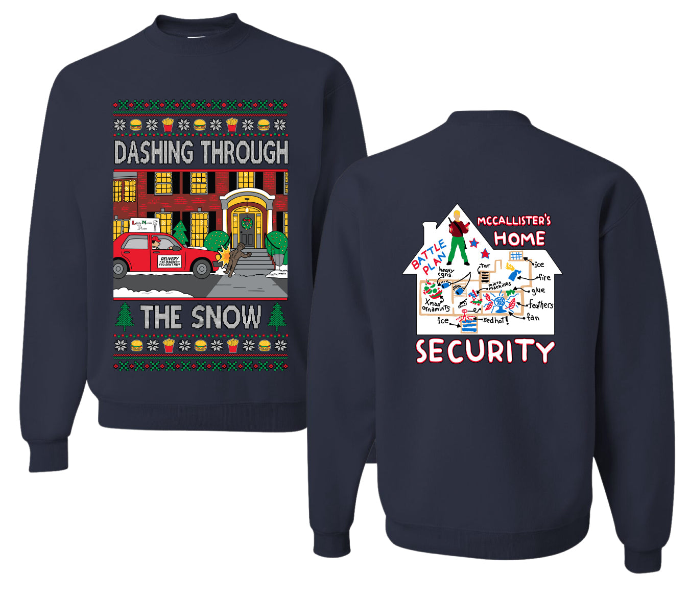 Dashing Through The Snow Classic 90s Holiday Movie Front and Back Unisex Ugly Christmas Sweater, Crewneck Sweatshirts