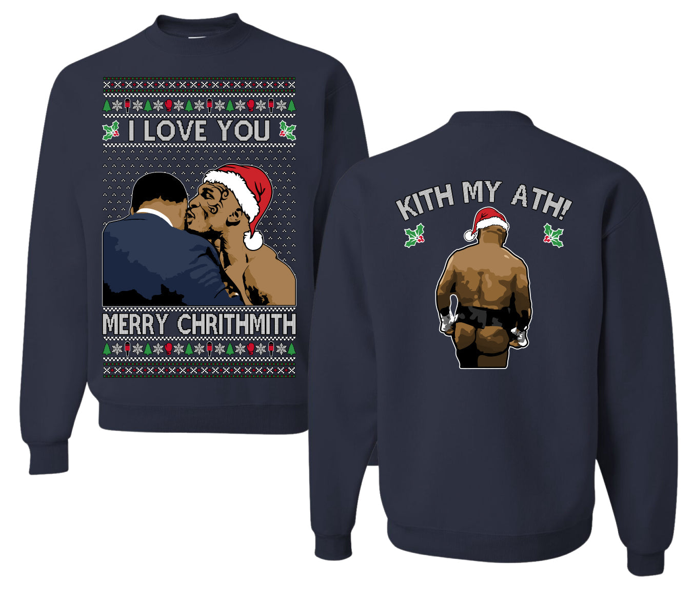 I Love You Merry Chrithmith Funny Boxing Fight Meme Classic Funny Xmas, Front and Back Unisex Ugly Christmas Sweater Crewneck Sweatshirt