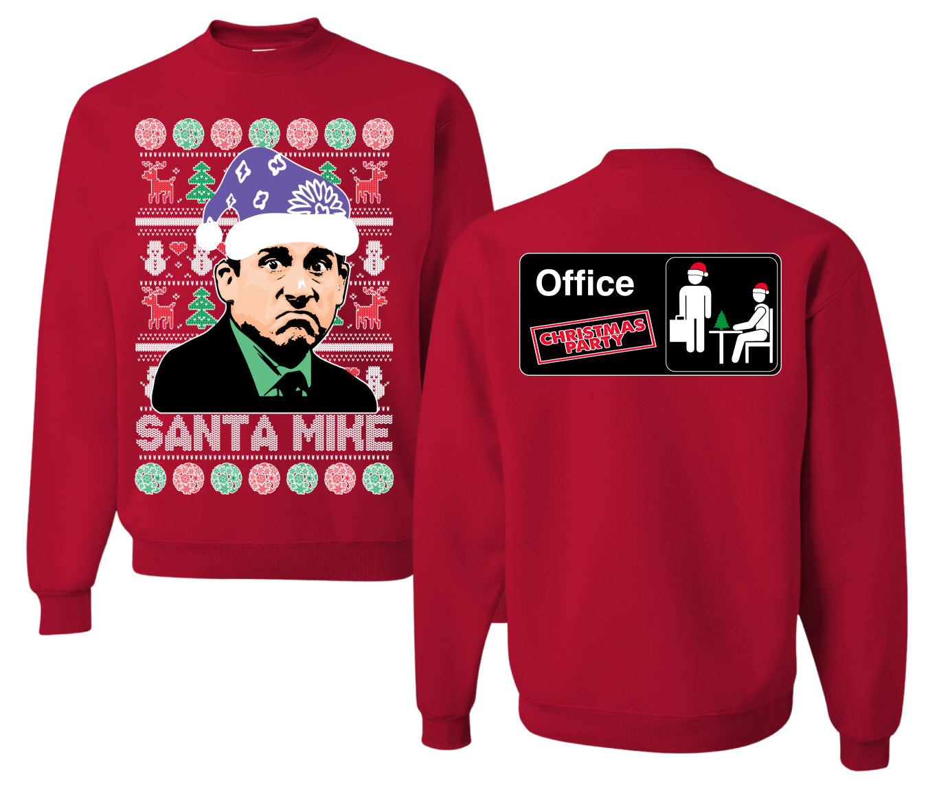Santa Mike Michael Scott The Office Ugly Christmas Sweater Front and Back Unisex Ugly Christmas Sweater Crewneck Sweatshirt