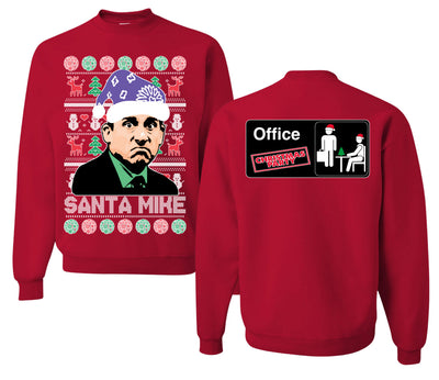 Santa Mike Michael Scott The Office Ugly Christmas Sweater Front and Back Unisex Ugly Christmas Sweater Crewneck Sweatshirt
