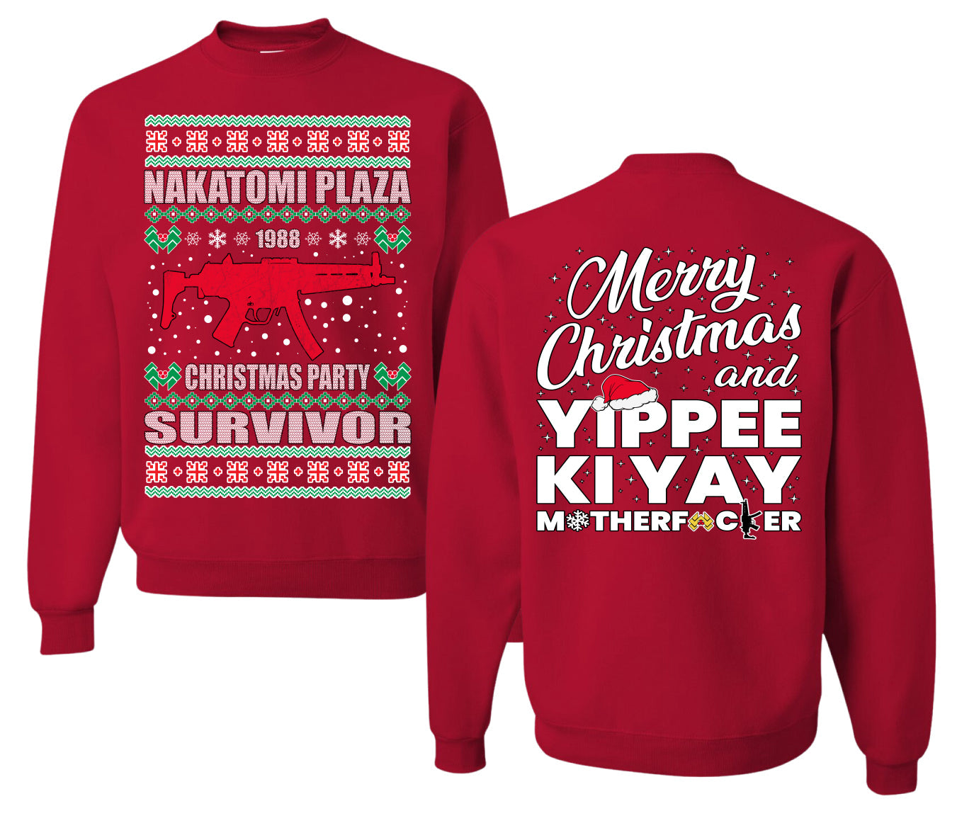 Christmas Party Survivor Nakatomi Plaza 1988 Ugly Christmas Front and Back Sweater Unisex Crewneck Sweatshirt