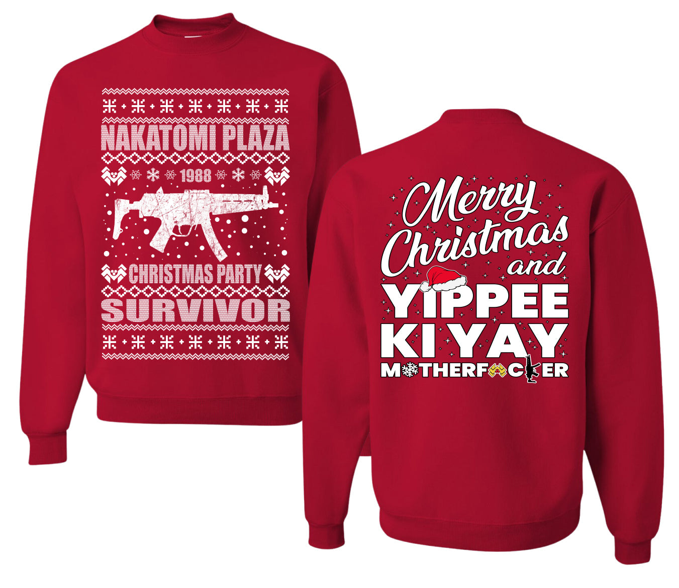 Nakatomi Plaza Christmas Party Survivor 1988 Ugly Christmas Front and Back Sweater Unisex Crewneck Sweatshirt