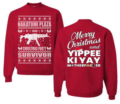 Nakatomi Plaza Christmas Party Survivor 1988 Ugly Christmas Front and Back Sweater Unisex Crewneck Sweatshirt