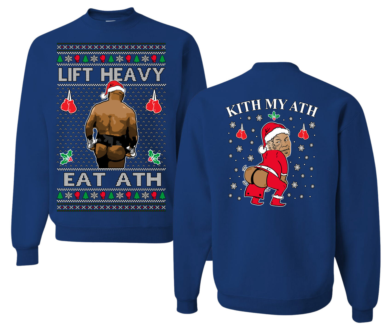 Lift Heavy Eat Ath Merry Chrithmith, Butt Viral Weightlifting Lifting Boxing Fight Meme, Funny Front and Back Unisex Ugly Christmas Sweater Crewneck Sweatshirt