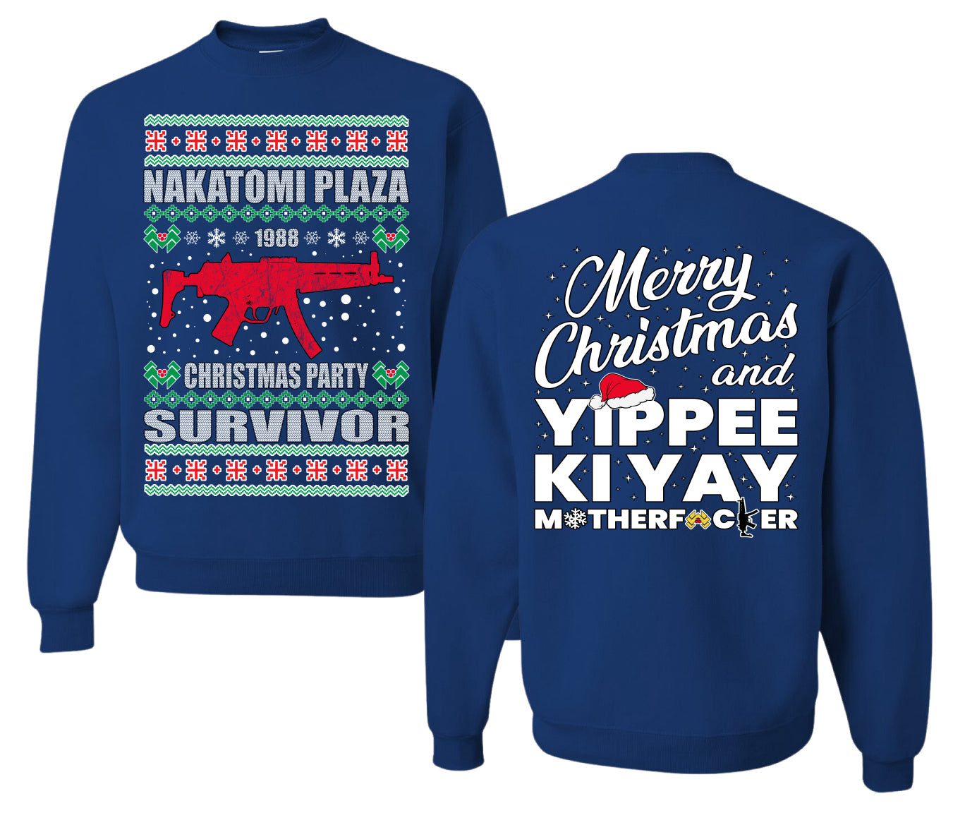 Christmas Party Survivor Nakatomi Plaza 1988 Ugly Christmas Front and Back Sweater Unisex Crewneck Sweatshirt