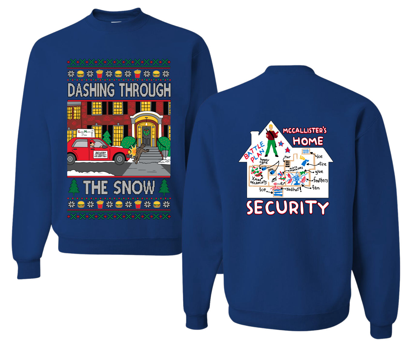Dashing Through The Snow Classic 90s Holiday Movie Front and Back Unisex Ugly Christmas Sweater, Crewneck Sweatshirts