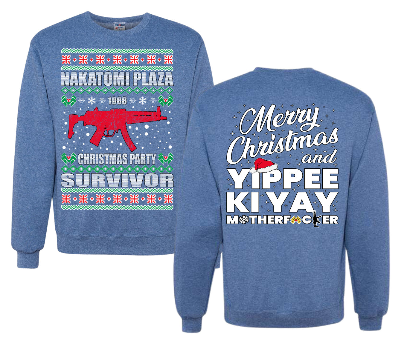 Christmas Party Survivor Nakatomi Plaza 1988 Ugly Christmas Front and Back Sweater Unisex Crewneck Sweatshirt