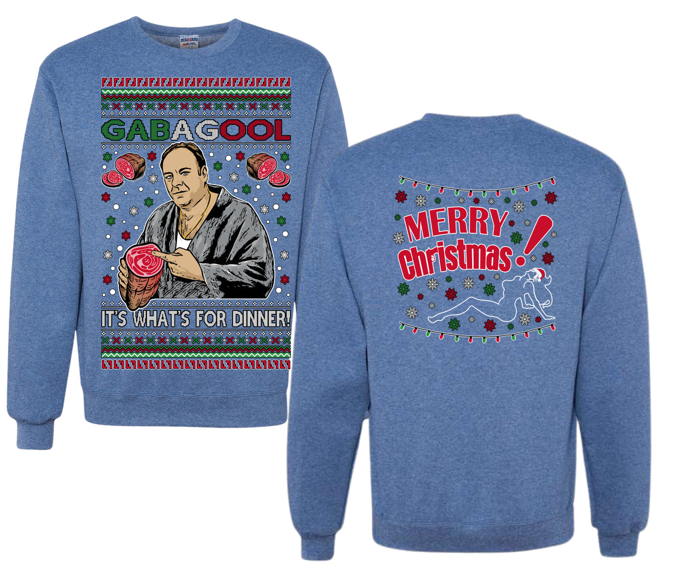 Gabagool It's What's for Dinner, Funny Tony Italian NJ New Jersey Mafia, Classic TV Show Front and Back Unisex Ugly Christmas Sweater Crewneck Sweatshirt