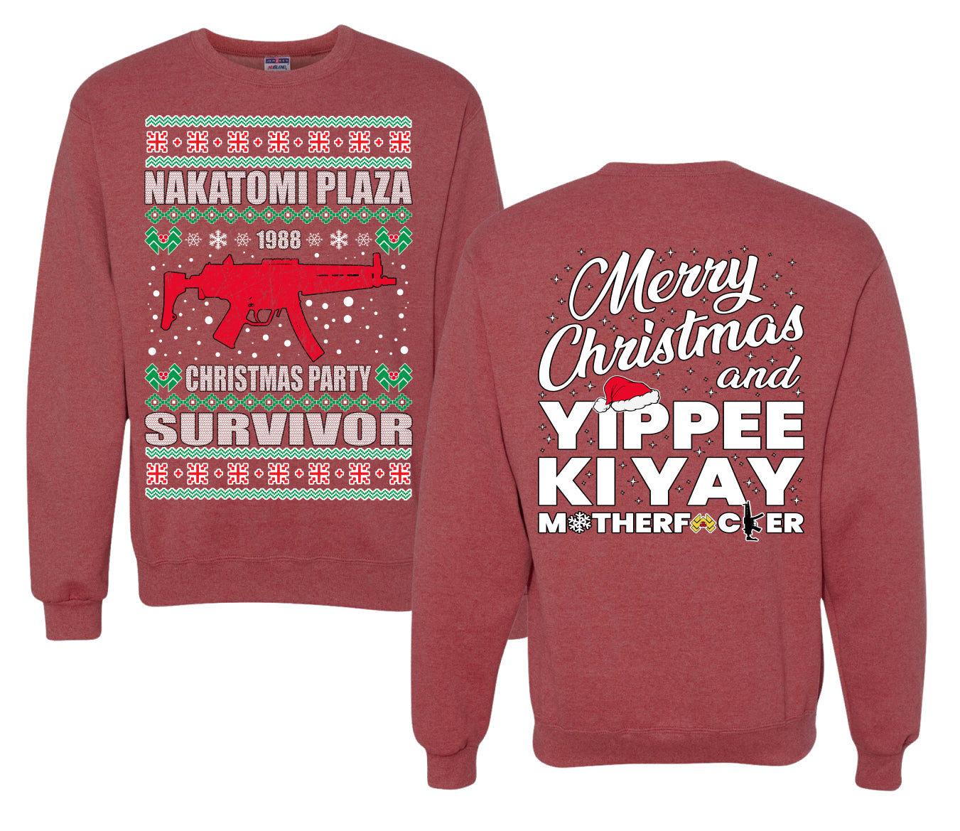 Christmas Party Survivor Nakatomi Plaza 1988 Ugly Christmas Front and Back Sweater Unisex Crewneck Sweatshirt
