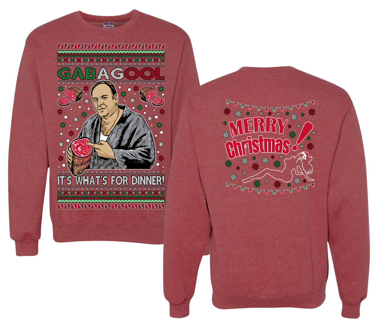 Gabagool It's What's for Dinner, Funny Tony Italian NJ New Jersey Mafia, Classic TV Show Front and Back Unisex Ugly Christmas Sweater Crewneck Sweatshirt