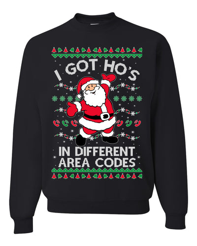 I Got Ho's in Different Area Codes Funny Santa Xmas Christmas Unisex Crewneck Graphic Sweatshirt