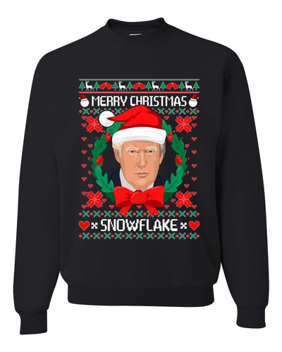 Merry Christmas Snowflake Funny Trump Ugly Christmas Sweater Unisex Crewneck Graphic Sweatshirt