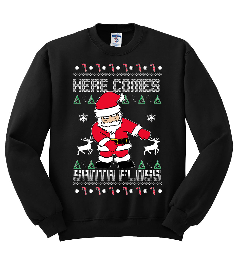 Here Comes Santa Floss Funny Dance Moves Christmas Unisex Crewneck Graphic Sweatshirt