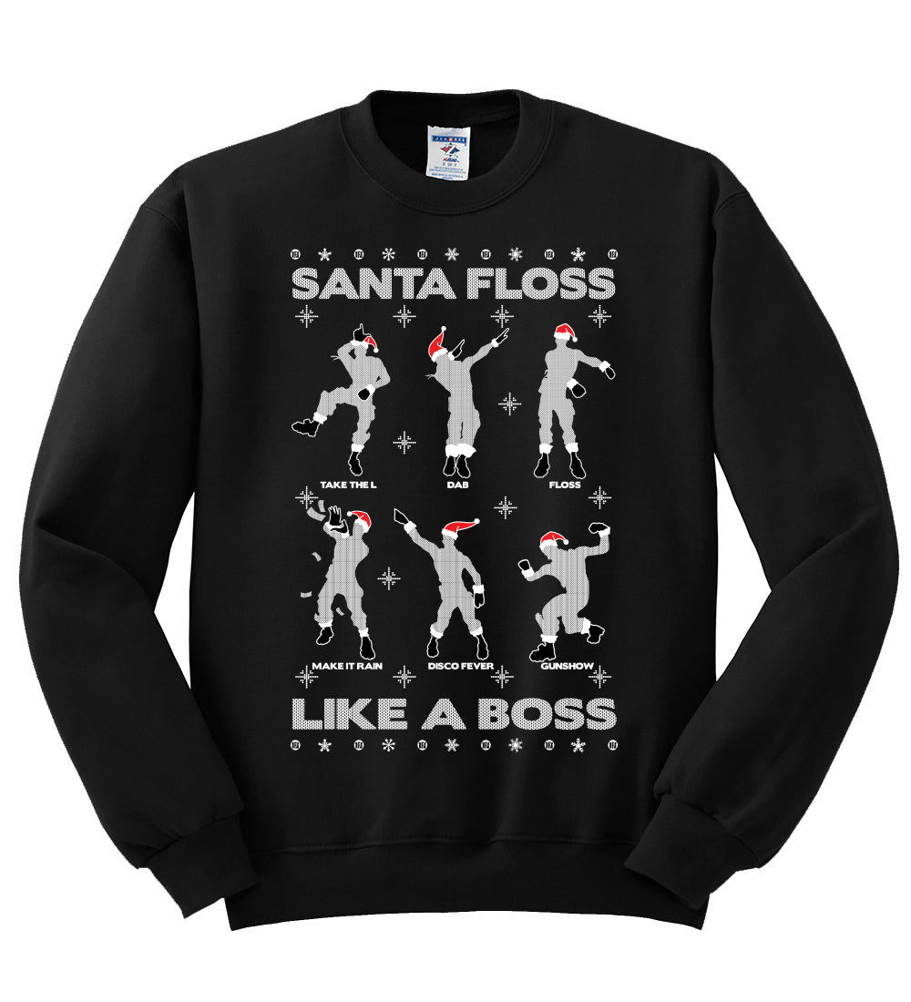 Santa Floss Like a Boss Dance Moves Christmas Unisex Crewneck Graphic Sweatshirt
