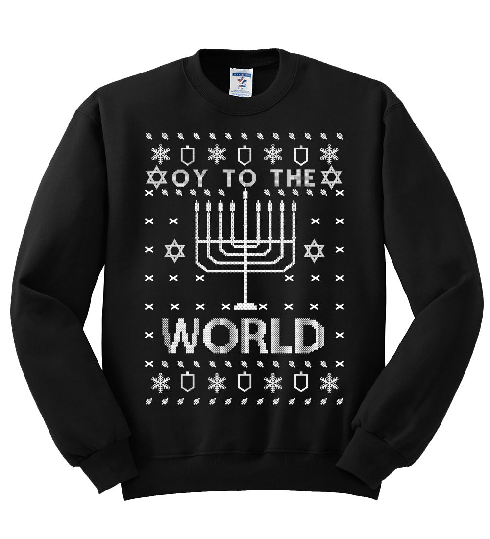 Oy to The World Funny Jewish Xmas Menorah Christmas Unisex Crewneck Graphic Sweatshirt