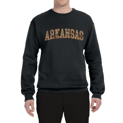 Arkansas  Camo Fill Orange Outline Sweater, Unisex Crewneck Sweatshirts