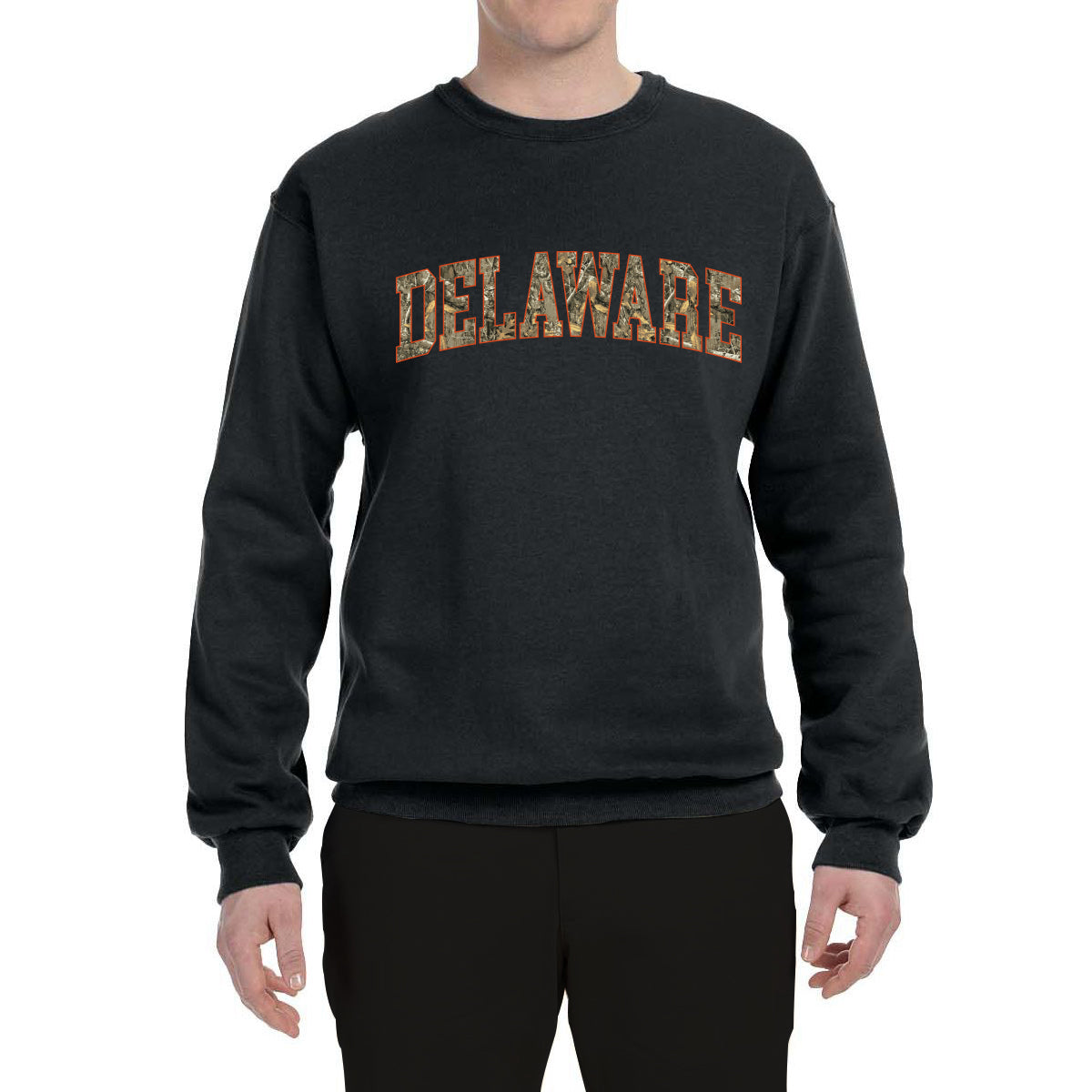 Delaware  Camo Fill Orange Outline Sweater, Unisex Crewneck Sweatshirts