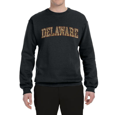 Delaware  Camo Fill Orange Outline Sweater, Unisex Crewneck Sweatshirts