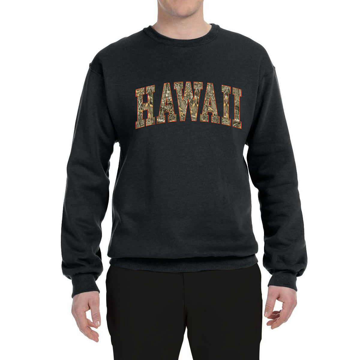 Hawaii  Camo Fill Orange Outline Sweater, Unisex Crewneck Sweatshirts