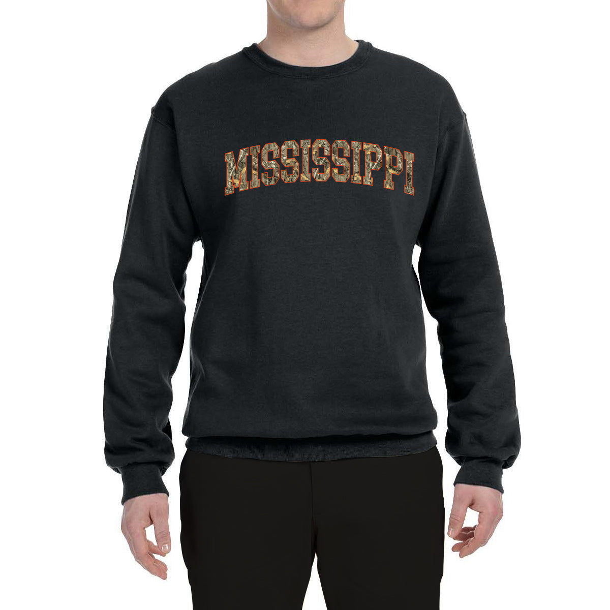 Mississippi  Camo Fill Orange Outline Sweater, Unisex Crewneck Sweatshirts