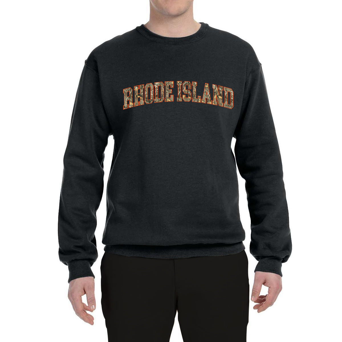 Rhode Island  Camo Fill Orange Outline Sweater, Unisex Crewneck Sweatshirts