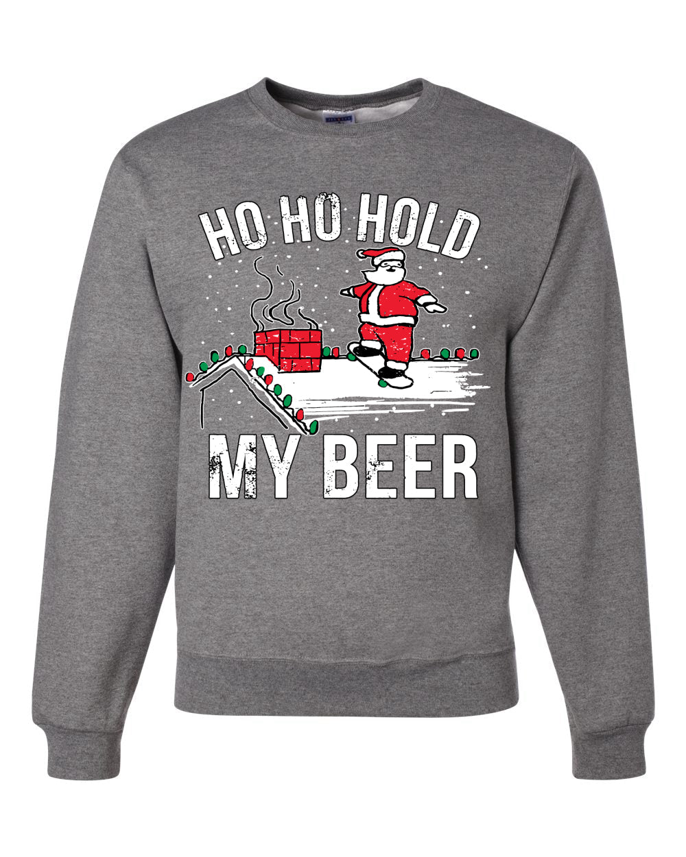 Ho Ho Hold my Beer Skateboarding Santa Ugly Christmas Sweater Christmas Unisex Crewneck Graphic Sweatshirt