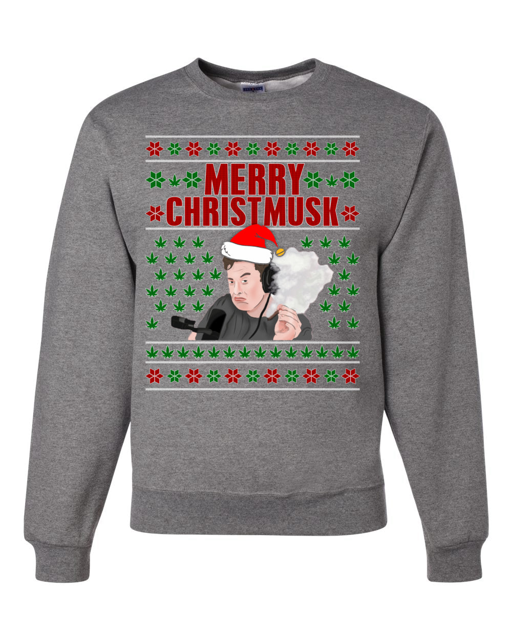 Elon Musk Merry Christmusk Weed Joint Pot Leaf Funny Xmas Christmas Unisex Crewneck Graphic Sweatshirt